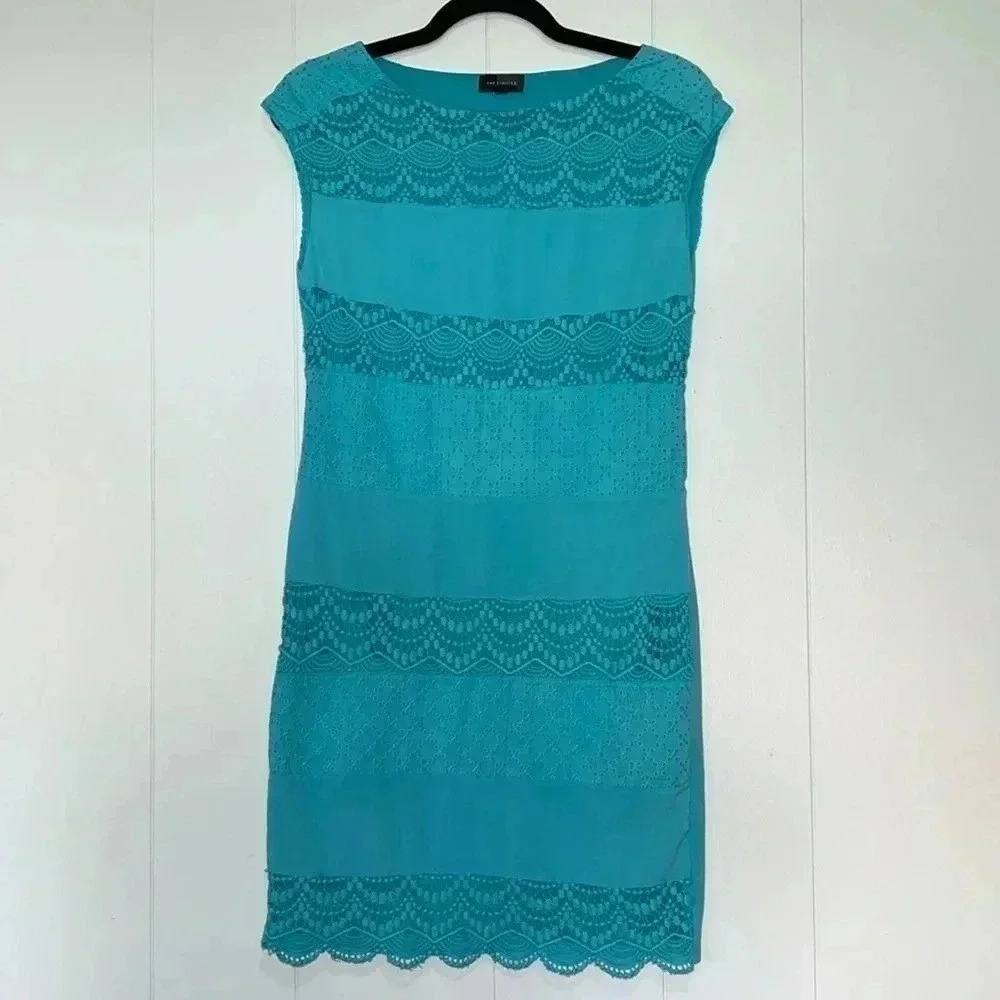 The Limited Turquoise Blue Layered Lace Lined Sheath Dress V1